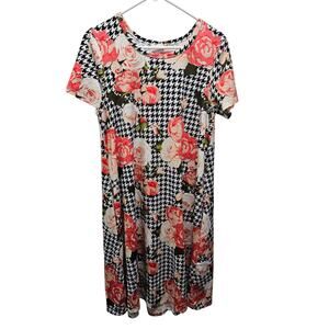 Lularoe Jessie Swing Dreas Houndstooth Floral Black White Orange Prach Size S